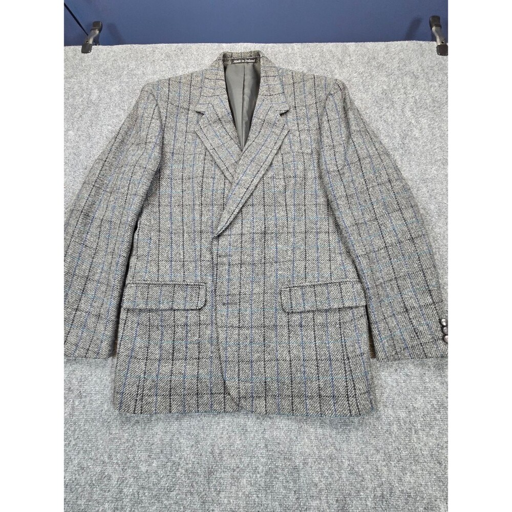 Donegal II Irish Wool Blazer Mens 44R Gray Blue Windowpane Sport Coat Ireland